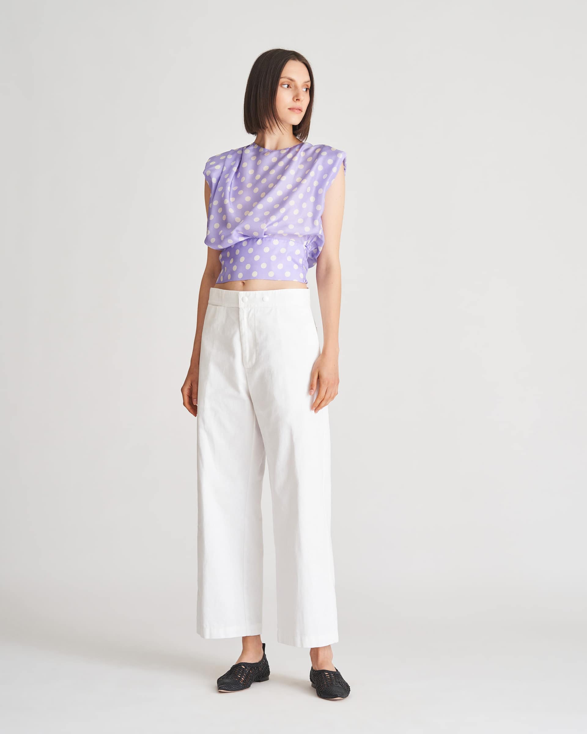 The Market Store | Short Silk Polka Dot Top With Bold Straps